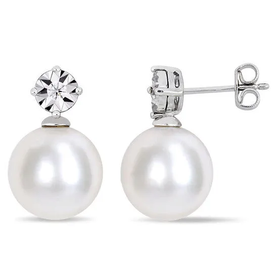Earrings Original AMOUR 1112 Mm Cultured Freshwater Pearl and Diamond Accent Earrings In Sterling Silver JMS always Earrings Original AMOUR 1112 Mm Cultured Freshwater Pearl and Diamond Accent Earrings In Sterling Silver JMS always