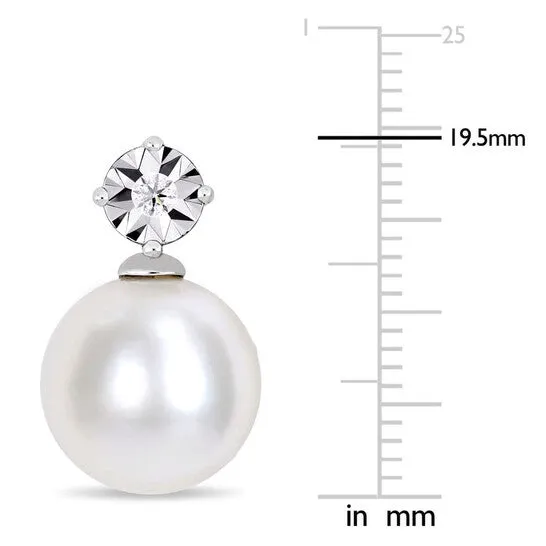 Earrings Original AMOUR 1112 Mm Cultured Freshwater Pearl and Diamond Accent Earrings In Sterling Silver JMS always Earrings Original AMOUR 1112 Mm Cultured Freshwater Pearl and Diamond Accent Earrings In Sterling Silver JMS always