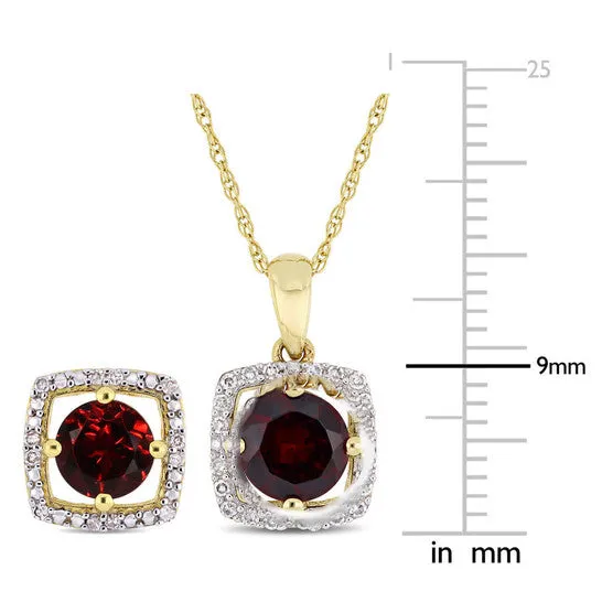 Earrings Original AMOUR 2piece Set Of 2 15 CT TGW Garnet and 16 CT TW Diamond Square Halo Stud Earrings and Pendant with Chain In 10K Yellow Gold JMS always Earrings Original AMOUR 2piece Set Of 2 15 CT TGW Garnet and 16 CT TW Diamond Square Halo Stud Earrings and Pendant with Chain In 10K Yellow Gold JMS always