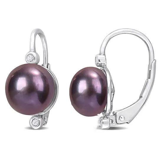 Earrings Original AMOUR 885mm Black Freshwater Cultured Pearl and Diamond Accent Leverback Earrings In Sterling Silver JMS always Earrings Original AMOUR 885mm Black Freshwater Cultured Pearl and Diamond Accent Leverback Earrings In Sterling Silver JMS always