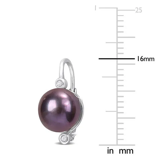 Earrings Original AMOUR 885mm Black Freshwater Cultured Pearl and Diamond Accent Leverback Earrings In Sterling Silver JMS always Earrings Original AMOUR 885mm Black Freshwater Cultured Pearl and Diamond Accent Leverback Earrings In Sterling Silver JMS always
