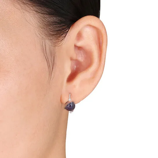 Earrings Original AMOUR 885mm Black Freshwater Cultured Pearl and Diamond Accent Leverback Earrings In Sterling Silver JMS always Earrings Original AMOUR 885mm Black Freshwater Cultured Pearl and Diamond Accent Leverback Earrings In Sterling Silver JMS always