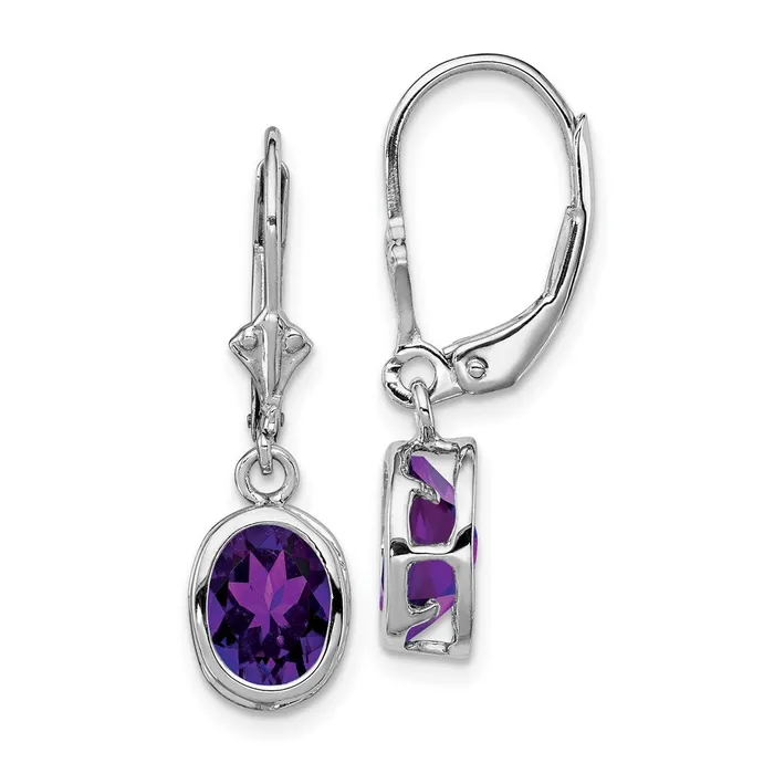 Earrings Sterling Silver Rhodium Plated 8x6mm Oval Amethyst Leverback Earrings Goldia Earrings Sterling Silver Rhodium Plated 8x6mm Oval Amethyst Leverback Earrings Goldia