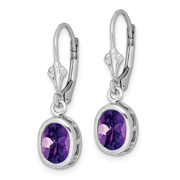 Earrings Sterling Silver Rhodium Plated 8x6mm Oval Amethyst Leverback Earrings Goldia