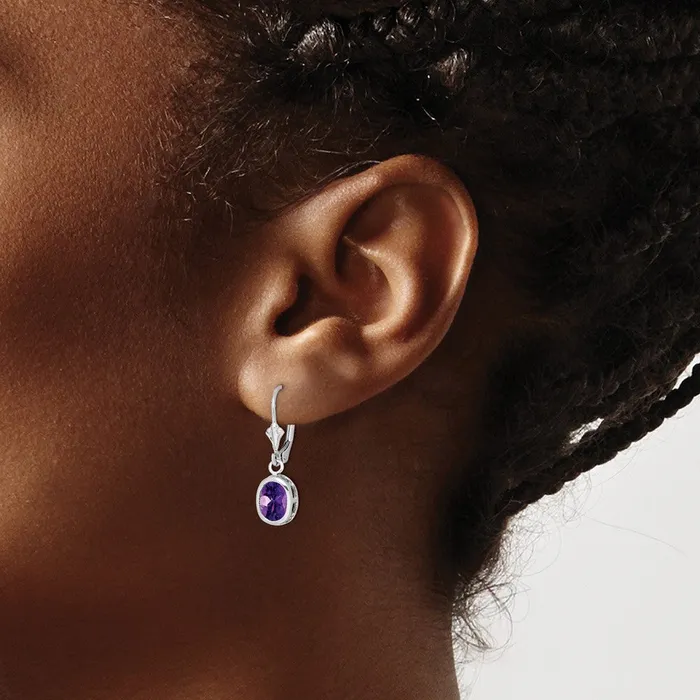 Earrings Sterling Silver Rhodium Plated 8x6mm Oval Amethyst Leverback Earrings Goldia