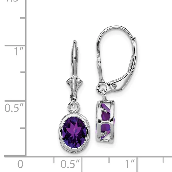 Earrings Sterling Silver Rhodium Plated 8x6mm Oval Amethyst Leverback Earrings Goldia