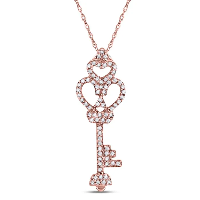 gndatlanta 10k Rose Gold Round Diamond Trefoil Heart Key Pendant 15 Cttw Necklaces gndatlanta 10k Rose Gold Round Diamond Trefoil Heart Key Pendant 15 Cttw Necklaces