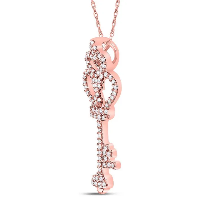 gndatlanta 10k Rose Gold Round Diamond Trefoil Heart Key Pendant 15 Cttw Necklaces