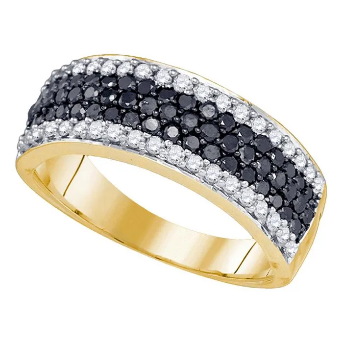 gndatlanta 10k Yellow Gold Black Diamond Striped Cocktail Band Ring 1 Cttw Rings gndatlanta 10k Yellow Gold Black Diamond Striped Cocktail Band Ring 1 Cttw Rings