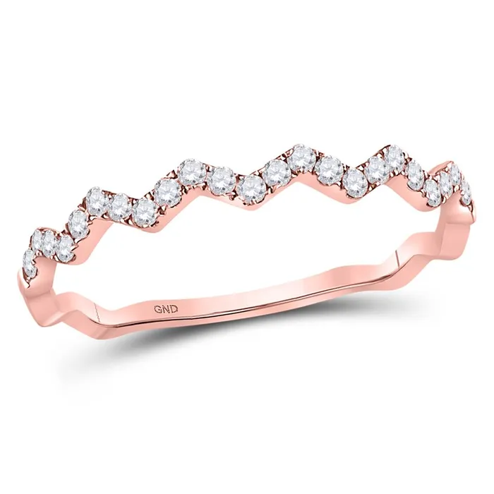 gndatlanta 10kt Rose Gold Round Diamond Zigzag Stackable Band Ring 15 Cttw Rings gndatlanta 10kt Rose Gold Round Diamond Zigzag Stackable Band Ring 15 Cttw Rings