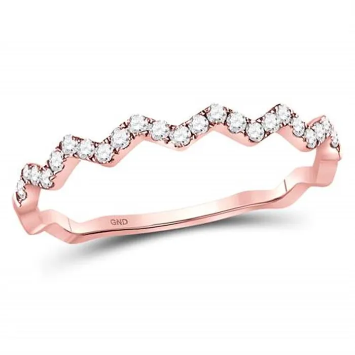 gndatlanta 10kt Rose Gold Round Diamond Zigzag Stackable Band Ring 15 Cttw Rings