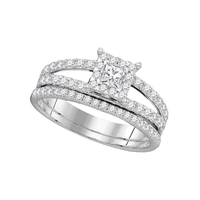 gndatlanta 14k White Gold Diamond Princess Bridal Wedding Ring Set 1 Cttw Rings gndatlanta 14k White Gold Diamond Princess Bridal Wedding Ring Set 1 Cttw Rings
