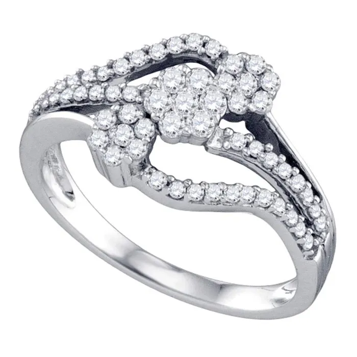 gndatlanta 14k White Gold Round Cluster Diamond Band Ring 12 Cttw Rings