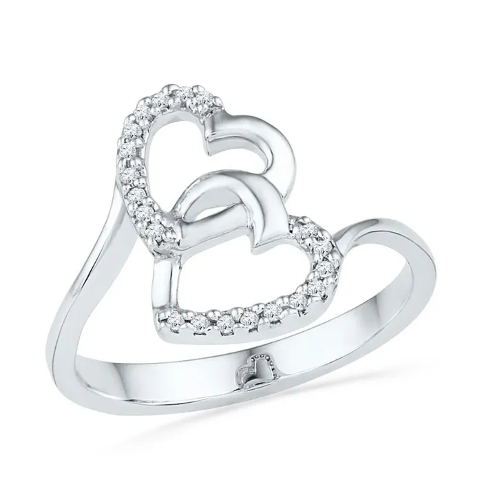 gndatlanta 14k White Gold Round Diamond Double Heart Ring 112 Cttw Rings