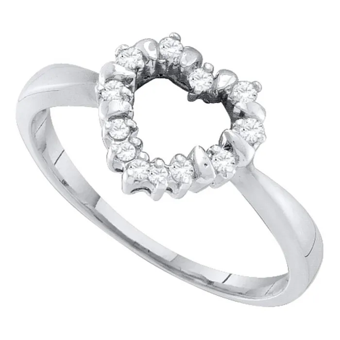 gndatlanta 14k White Gold Round Diamond Heart Outline Ring 18 Cttw Rings gndatlanta 14k White Gold Round Diamond Heart Outline Ring 18 Cttw Rings