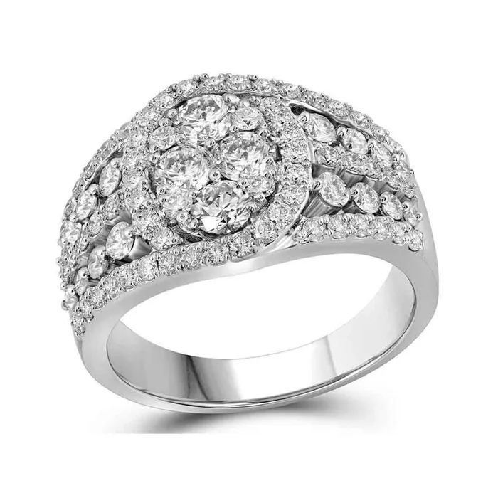 gndatlanta 14k White Gold Round Diamond Oval Cluster Ring 158 Cttw Rings gndatlanta 14k White Gold Round Diamond Oval Cluster Ring 158 Cttw Rings