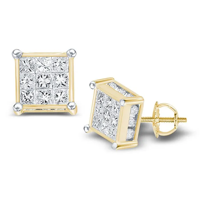 gndatlanta 14k Yellow Gold Princess Diamond Cluster Stud Earrings 1 Cttw Earrings gndatlanta 14k Yellow Gold Princess Diamond Cluster Stud Earrings 1 Cttw Earrings
