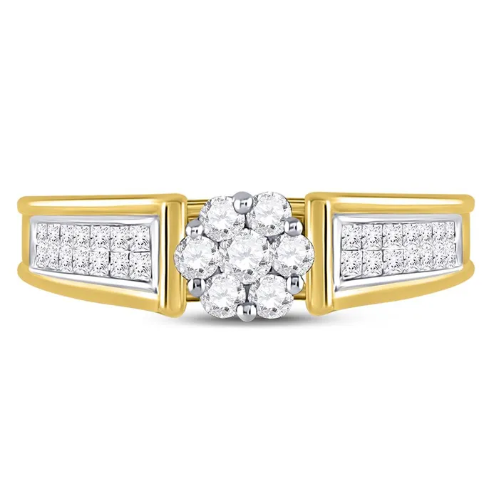 gndatlanta 14k Yellow Gold Round Diamond Flower Cluster Ring 12 Cttw Rings gndatlanta 14k Yellow Gold Round Diamond Flower Cluster Ring 12 Cttw Rings