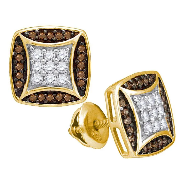 gndatlanta Earrings 10k Yellow Gold Brown Diamond Square Cluster Earrings 12 Cttw gndatlanta Earrings 10k Yellow Gold Brown Diamond Square Cluster Earrings 12 Cttw