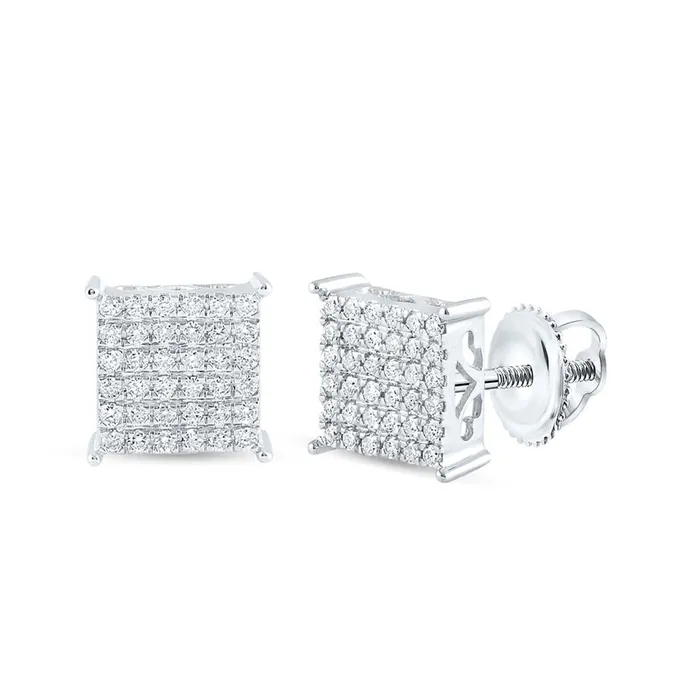 gndatlanta Earrings 14k White Gold Round Diamond Square Earrings 12 Cttw