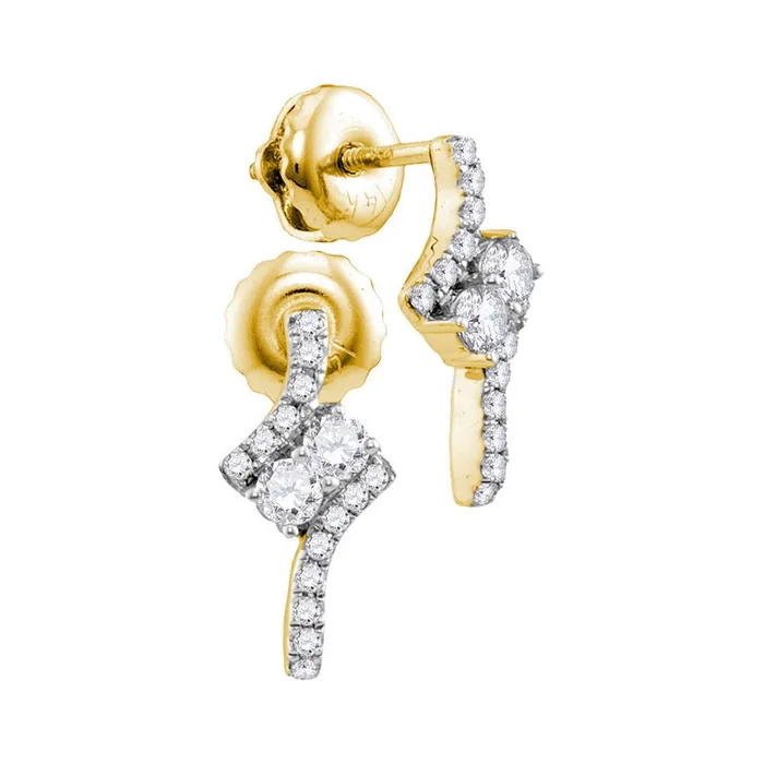 gndatlanta Earrings 14k Yellow Gold Round Diamond 2stone Earrings 14 Cttw