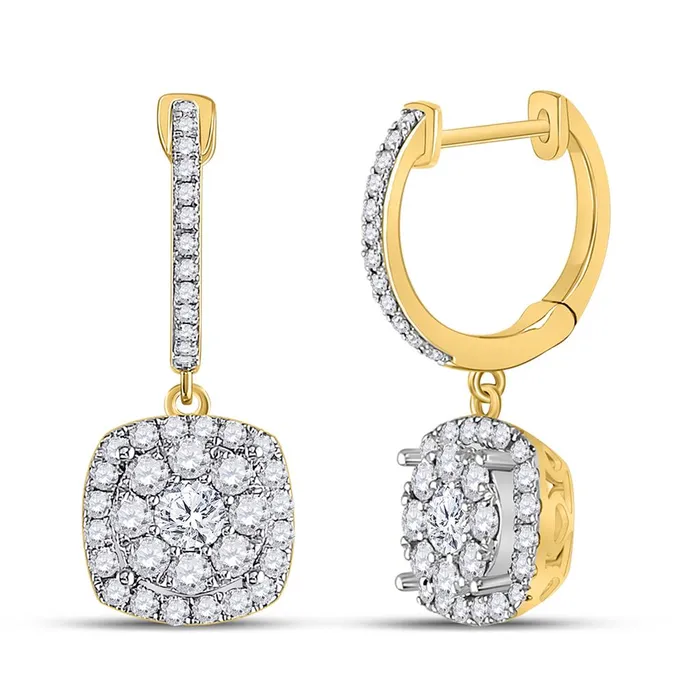 gndatlanta Earrings 14k Yellow Gold Round Diamond Hoop Square Dangle Earrings 1 Cttw gndatlanta Earrings 14k Yellow Gold Round Diamond Hoop Square Dangle Earrings 1 Cttw