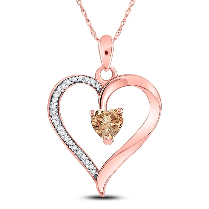 gndatlanta Necklaces 10k Rose Gold Round Morganite Diamond Heart Pendant 12 Cttw