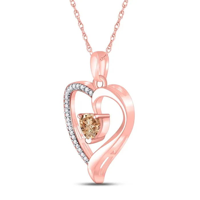 gndatlanta Necklaces 10k Rose Gold Round Morganite Diamond Heart Pendant 12 Cttw