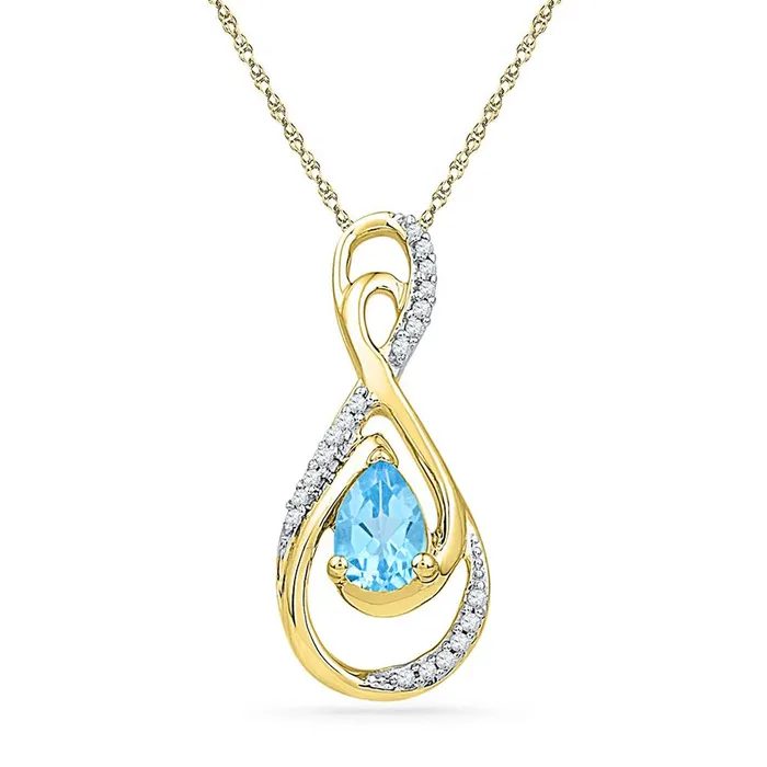 gndatlanta Necklaces 10k Yellow Gold Oval Created Blue Topaz Solitaire Pendant 34 Cttw