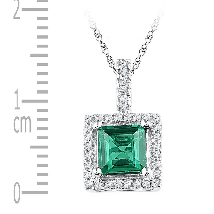gndatlanta Necklaces 14k White Gold Cushion Created Emerald Solitaire Diamond Pendant 138 Cttw gndatlanta Necklaces 14k White Gold Cushion Created Emerald Solitaire Diamond Pendant 138 Cttw