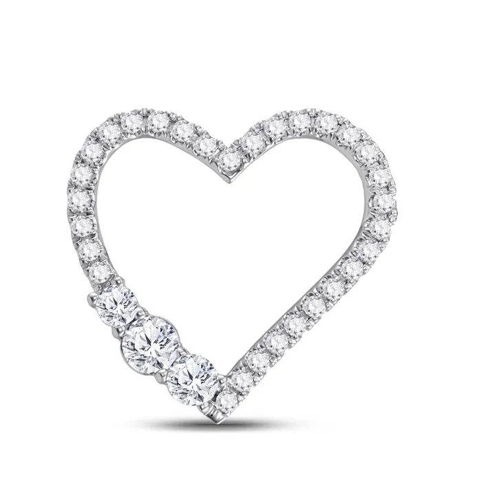 gndatlanta Necklaces 14k White Gold Round Diamond 3Stone Heart Pendant 1 Cttw gndatlanta Necklaces 14k White Gold Round Diamond 3Stone Heart Pendant 1 Cttw