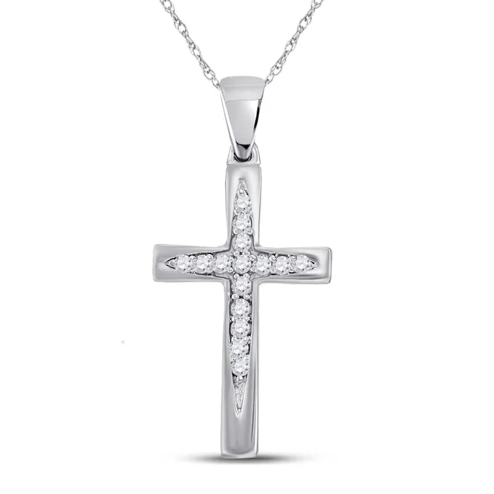 gndatlanta Necklaces 14k White Gold Round Diamond Cross Pendant 110 Cttw