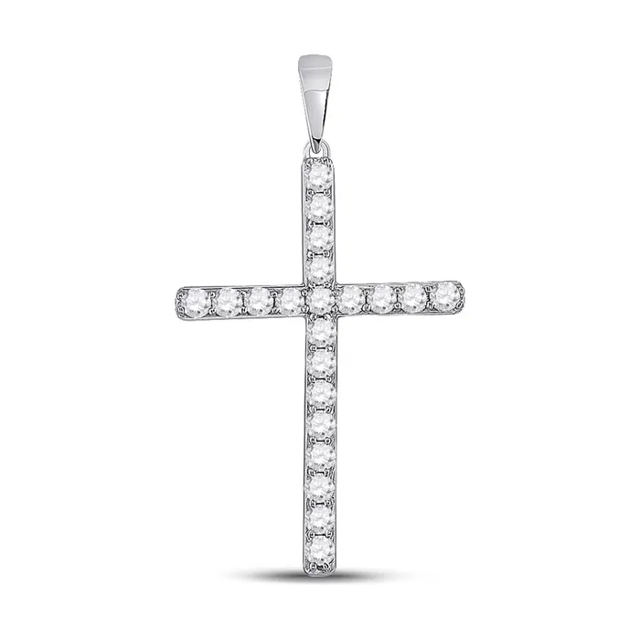 gndatlanta Necklaces 14k White Gold Round Diamond Cross Pendant 12 Cttw