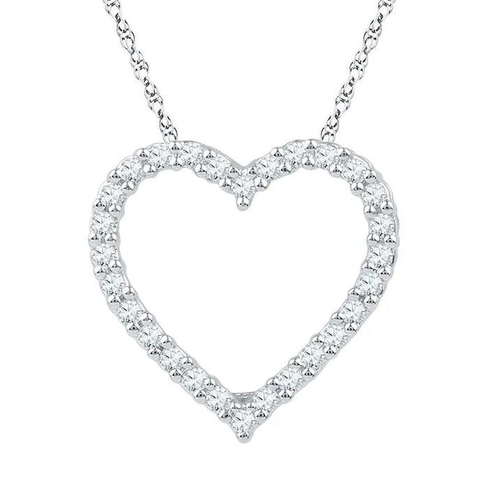 gndatlanta Necklaces 14k White Gold Round Diamond Heart Pendant 14 Cttw