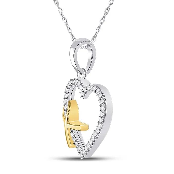 gndatlanta Necklaces 14k White Gold Round Diamond Ribbon Heart Pendant 16 Cttw gndatlanta Necklaces 14k White Gold Round Diamond Ribbon Heart Pendant 16 Cttw