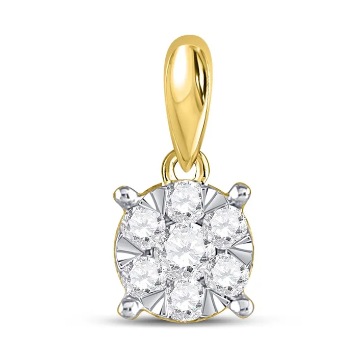 gndatlanta Necklaces 14k Yellow Gold Round Diamond Flower Cluster Pendant 14 Cttw