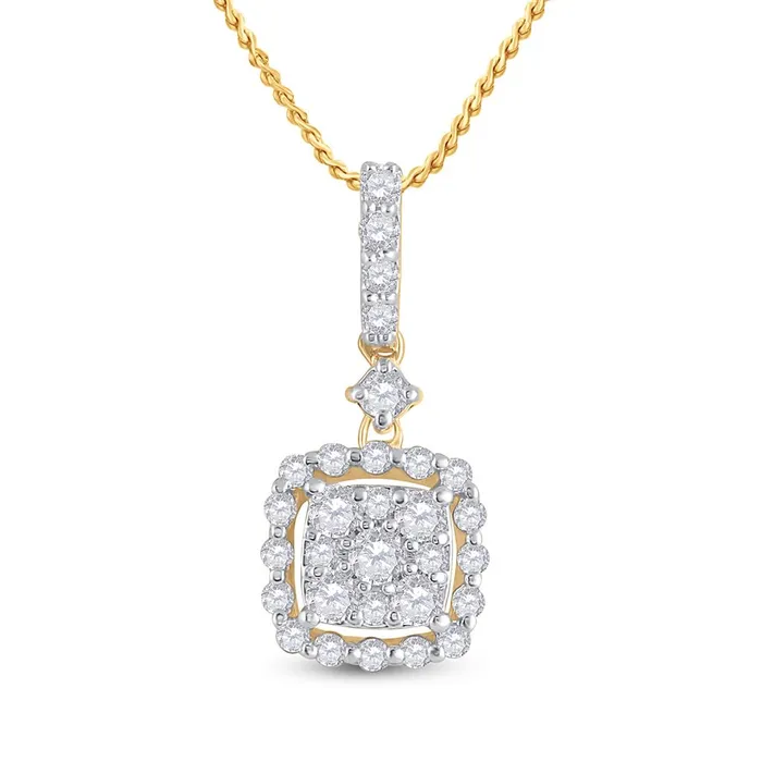 gndatlanta Necklaces 14k Yellow Gold Round Diamond Square Dangle Cluster Pendant 12 Cttw