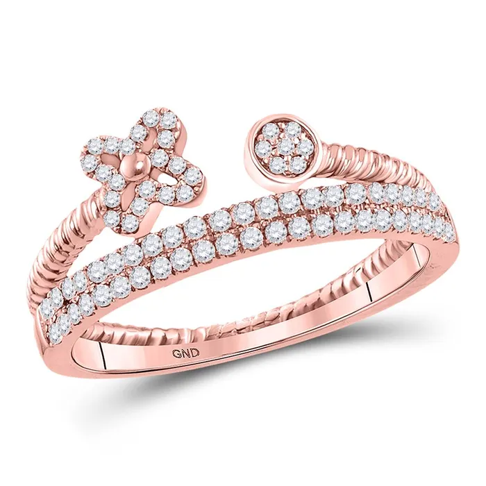 gndatlanta Rings 10k Rose Gold Round Diamond Flower Bisected Stackable Band Ring 15 Cttw gndatlanta Rings 10k Rose Gold Round Diamond Flower Bisected Stackable Band Ring 15 Cttw