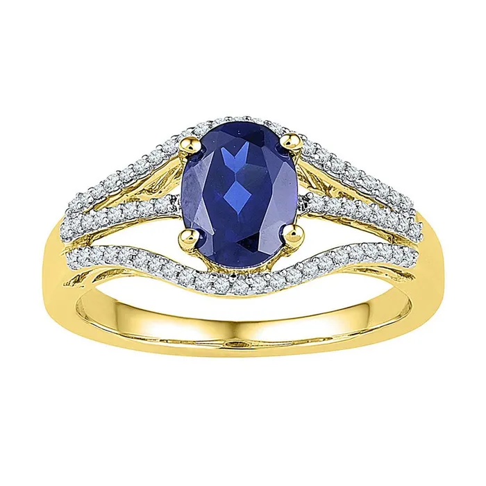 gndatlanta Rings 10k Yellow Gold Oval Created Blue Sapphire Solitaire Diamond Ring 134 Cttw gndatlanta Rings 10k Yellow Gold Oval Created Blue Sapphire Solitaire Diamond Ring 134 Cttw
