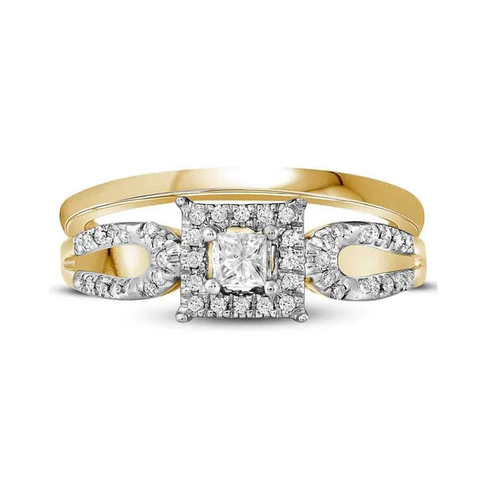 gndatlanta Rings 10k Yellow Gold Princess Diamond Halo Bridal Wedding Ring Set 14 Cttw gndatlanta Rings 10k Yellow Gold Princess Diamond Halo Bridal Wedding Ring Set 14 Cttw