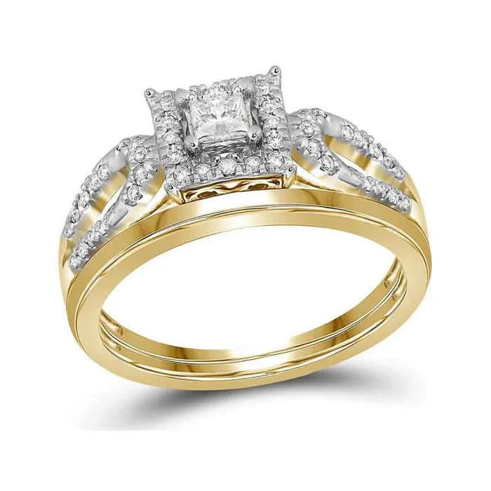 gndatlanta Rings 10k Yellow Gold Princess Diamond Halo Bridal Wedding Ring Set 14 Cttw