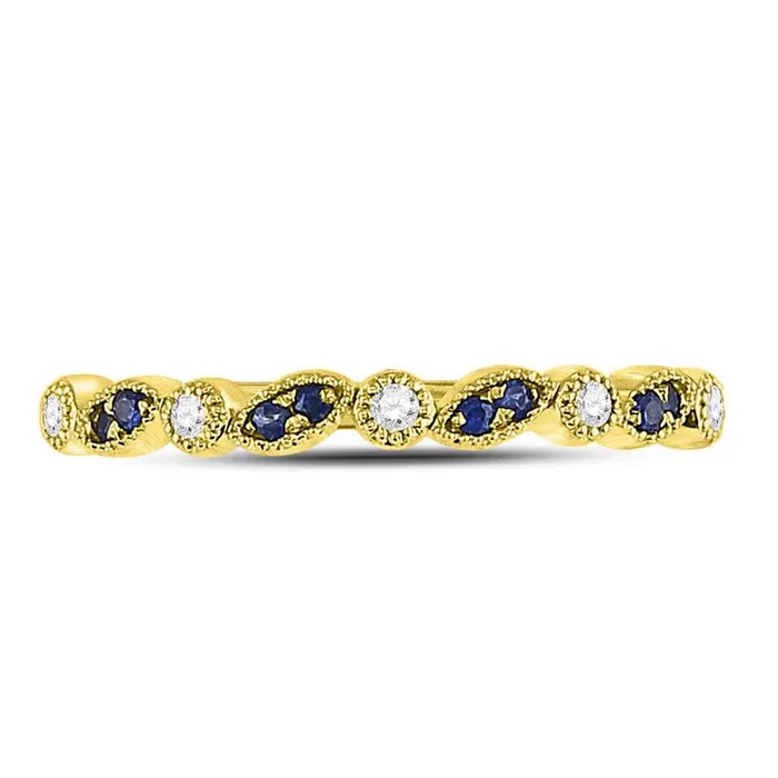 gndatlanta Rings 10k Yellow Gold Round Blue Sapphire Diamond Stackable Band Ring 110 Cttw