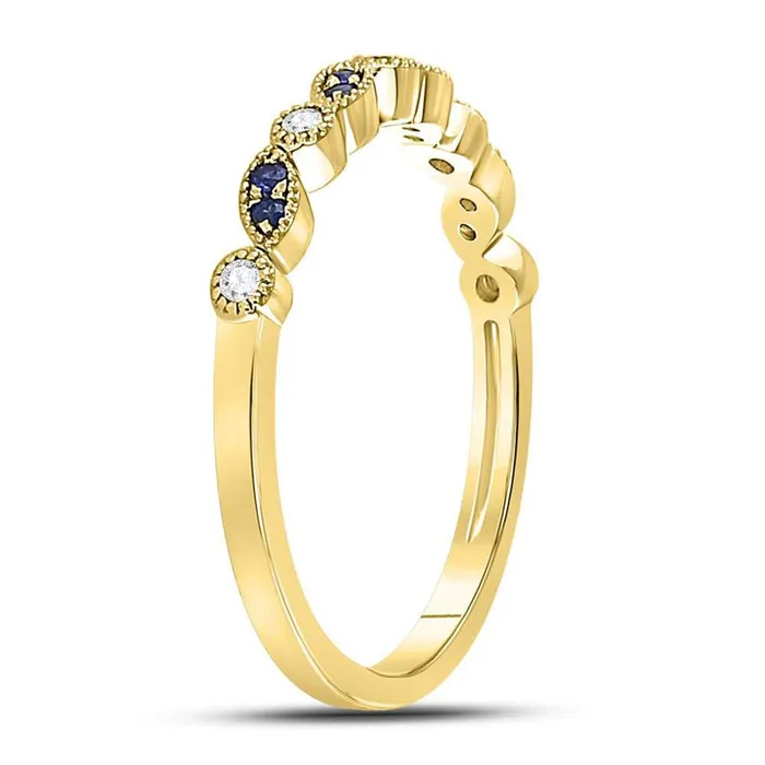 gndatlanta Rings 10k Yellow Gold Round Blue Sapphire Diamond Stackable Band Ring 110 Cttw