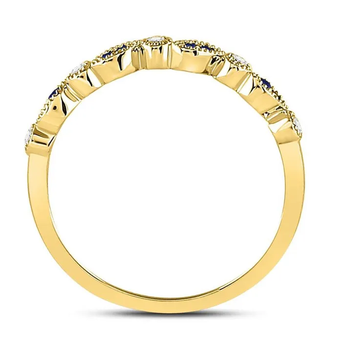 gndatlanta Rings 10k Yellow Gold Round Blue Sapphire Diamond Stackable Band Ring 110 Cttw