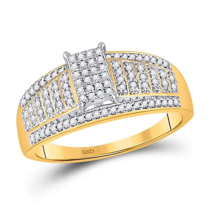 gndatlanta Rings 10k Yellow Gold Round Diamond Rectangle Cluster Ring 14 Cttw gndatlanta Rings 10k Yellow Gold Round Diamond Rectangle Cluster Ring 14 Cttw