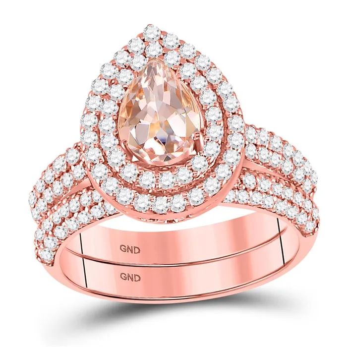 gndatlanta Rings 14k Rose Gold Pear Morganite Bridal Wedding Ring Set 178 Cttw gndatlanta Rings 14k Rose Gold Pear Morganite Bridal Wedding Ring Set 178 Cttw
