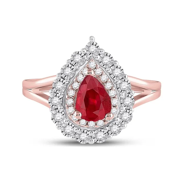 gndatlanta Rings 14k Rose Gold Pear Ruby Teardrop Diamond Halo Ring 114 Cttw