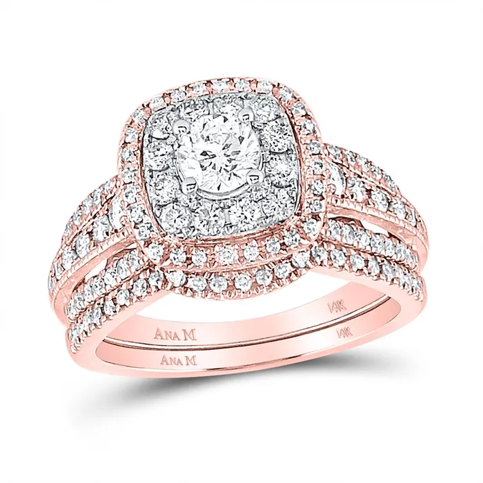 gndatlanta Rings 14k Rose Gold Round Diamond Bridal Wedding Ring Set 1 Ctw Certified gndatlanta Rings 14k Rose Gold Round Diamond Bridal Wedding Ring Set 1 Ctw Certified