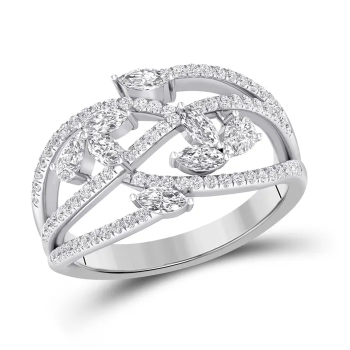 gndatlanta Rings 14k White Gold Marquise Round Diamond Band Ring 1 Cttw gndatlanta Rings 14k White Gold Marquise Round Diamond Band Ring 1 Cttw