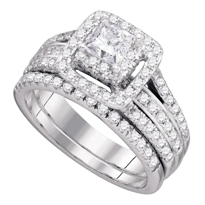gndatlanta Rings 14k White Gold Princess Diamond Bridal Wedding Ring Set 112 Cttw gndatlanta Rings 14k White Gold Princess Diamond Bridal Wedding Ring Set 112 Cttw